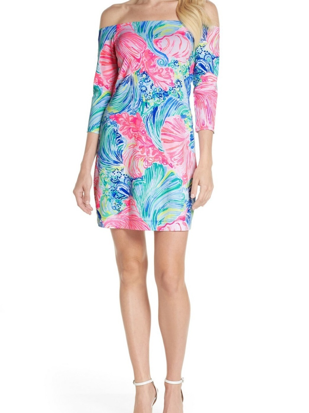 Lilly Pulitzer Laurana Dress Off Shoulder Women Beach Please Rayon Spandex S